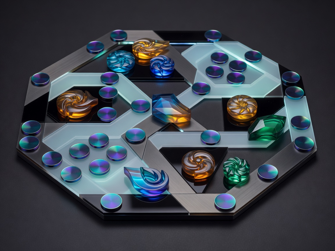 A mock abstract gaming board representing simulated coins and beautiful tokens